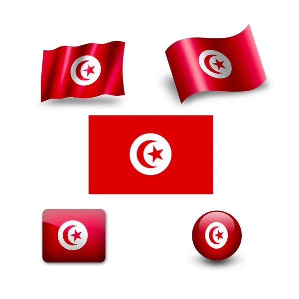 Tunisia Flagga Ikon Set — Stockfoto