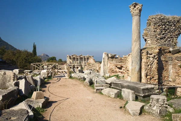 Ephesus Turkey Observation Platform Celsus Library Background — стоковое фото