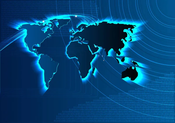 Tecnología Antecedentes Azules Con Mapa Del Mundo — Foto de Stock