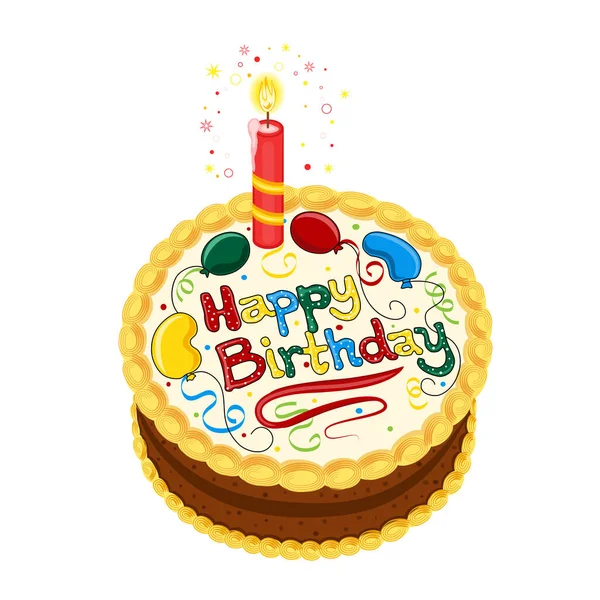 Happy Birthday Chocolate Cake Candle Isolated White Background — Stock Photo, Image