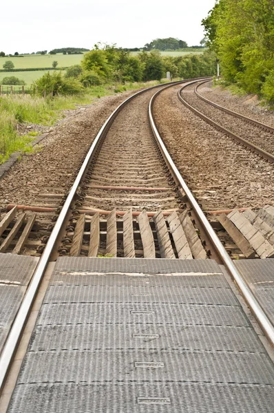 Linhas Ferroviárias Lado País Curvando Distância — Fotografia de Stock