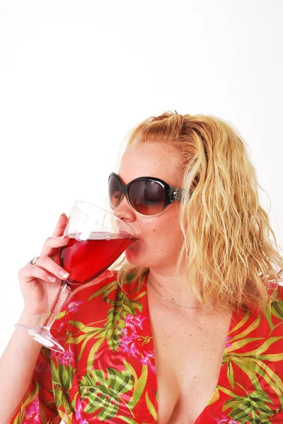 Pretty Girl Enjoying Glass Wine — Stock Photo, Image