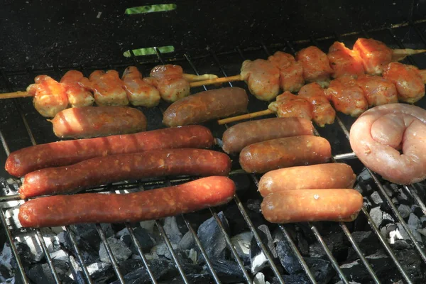 Sausages Skewers Charcoal Grill — Stock Photo, Image