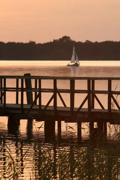 Båt Steeg Sjö Solnedgången — Stockfoto