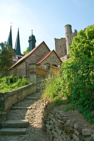 Escaliers Face Église Dans Rimbach Jusqu Château Hanstein Thuringe — Photo