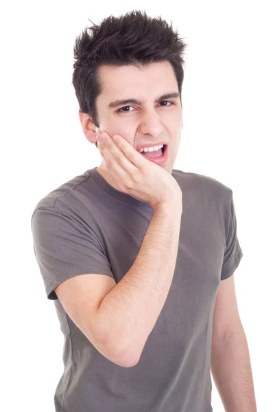 Jeune Homme Occasionnel Ayant Mal Dents Isolé Sur Fond Blanc — Photo