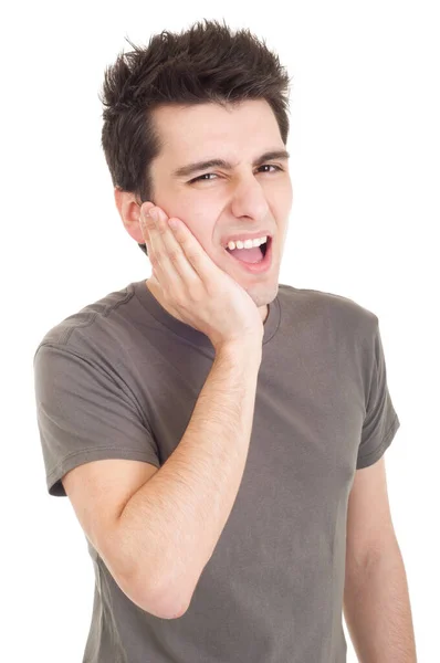 白い背景で隔離歯痛カジュアルな若者 — ストック写真