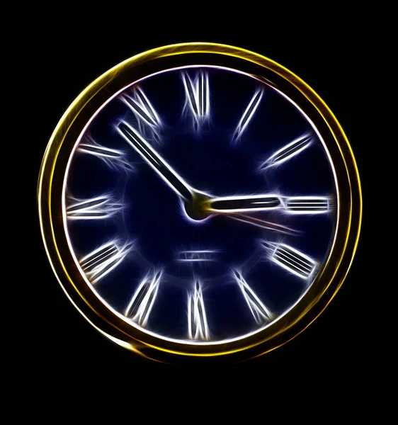 Abstract Artistic Neon Quarts Clock Representation Golden Mount — Stockfoto