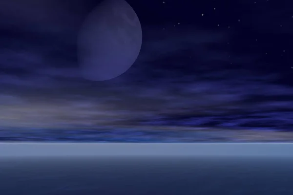 Månen Stiger Över Havet — Stockfoto