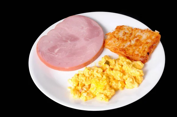 Breakfast Plate Ham Steak Hash Brown Potatos Mexican Omlette — Stock Photo, Image