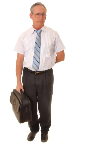 Senior Businessman Carrying Briefcase Isolated White — Stok fotoğraf