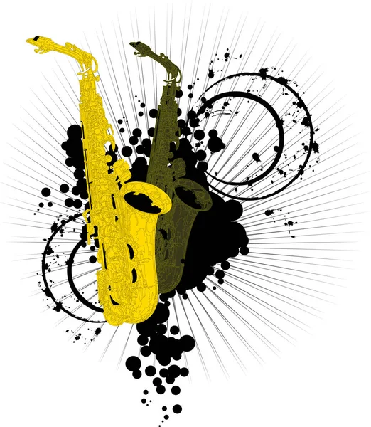 Two Saxophone Yellow Green Bright Background — Stok fotoğraf