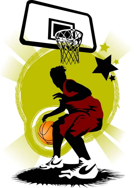 Hráč Basketbalu Pozadí Basketbalové Rings Vektor — Stock fotografie