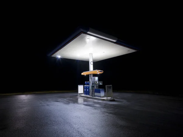 Posto Gasolina Noite Com Trânsito Movimento — Fotografia de Stock