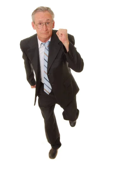 Senior Businessman Wearing Suit Running Isolated White — Stockfoto