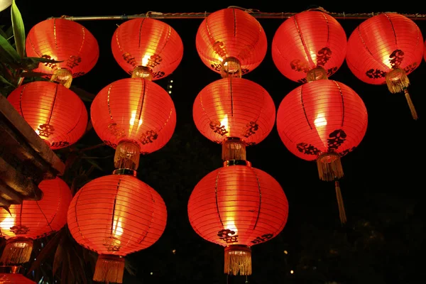 Natt Bild Traditionella Kinesiska Röda Lyktor — Stockfoto