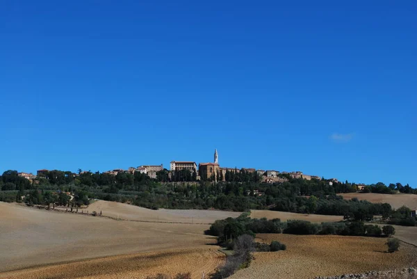 Ciudad Papal Pienza Paisaje Toscano Bajo Cielos Azules Otoño — Foto de Stock