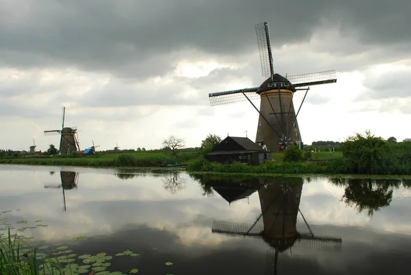 Vue Panoramique Paysage Avec Bâtiment Moulin Vent — Photo