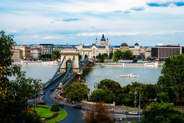 Widok Mostu Łańcuchowego Budapeszcie Stephen 039 — Zdjęcie stockowe