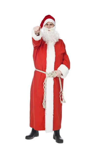 Babbo Natale Sta Indicando Telecamera Isolata Bianco — Foto Stock