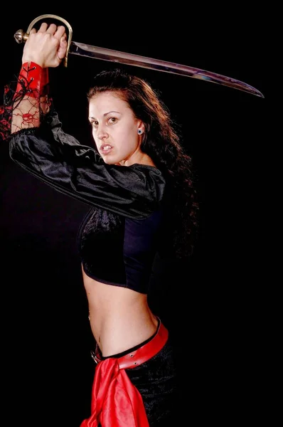 Una Encantadora Chica Pirata Con Una Espada — Foto de Stock