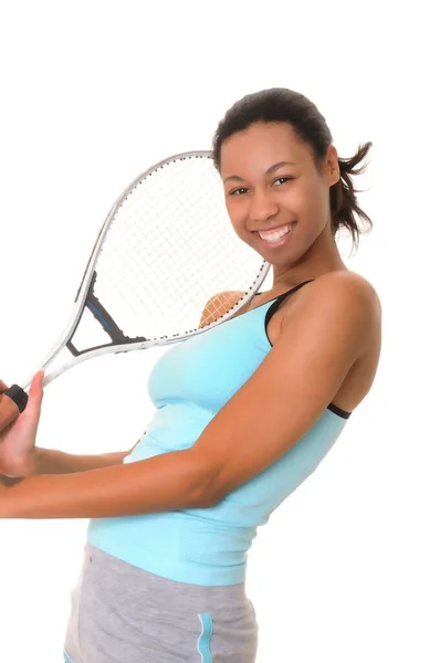 Preciosa Chica Afroamericana Con Raqueta Tenis —  Fotos de Stock