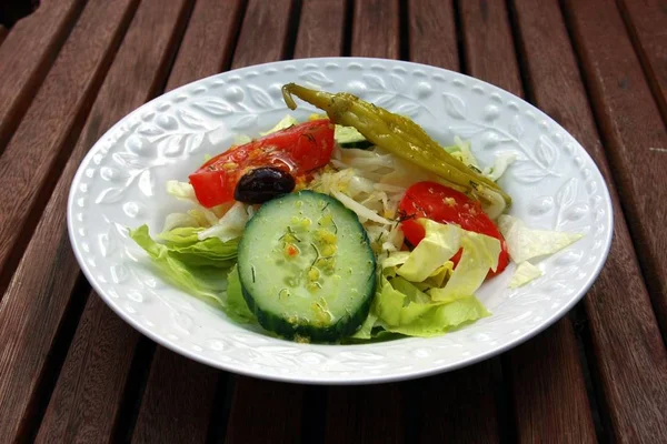 Närbild Färsk Välsmakande Sallad — Stockfoto