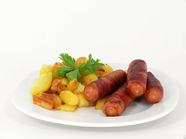 Saucisses Bacon Bernois Aux Pommes Terre Frites — Photo