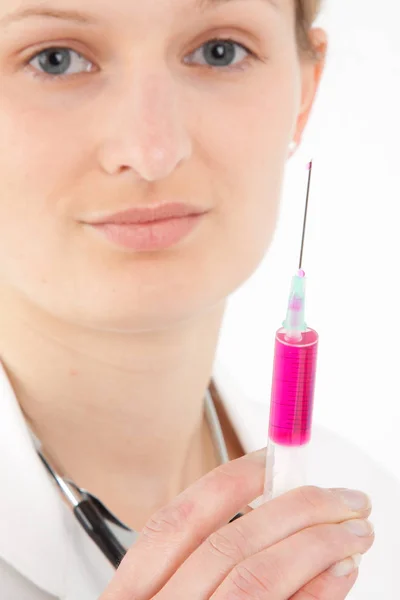 Young Female Doctor Nurse Gives Syringe Stock Picture