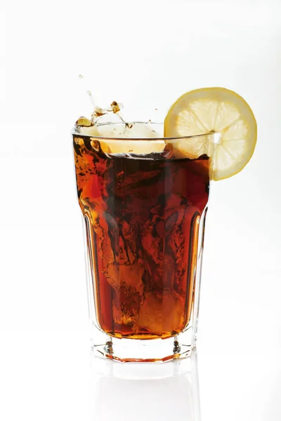 Cola Lemon Splashing Glass Isolated White Background — Stock Photo, Image