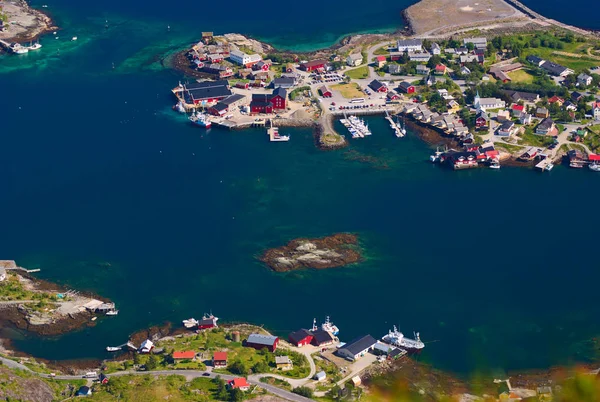 Ciudad Costera Reine Lofoten Noruega Fotografiada Desde Arriba Desde Reinebringen — Foto de Stock