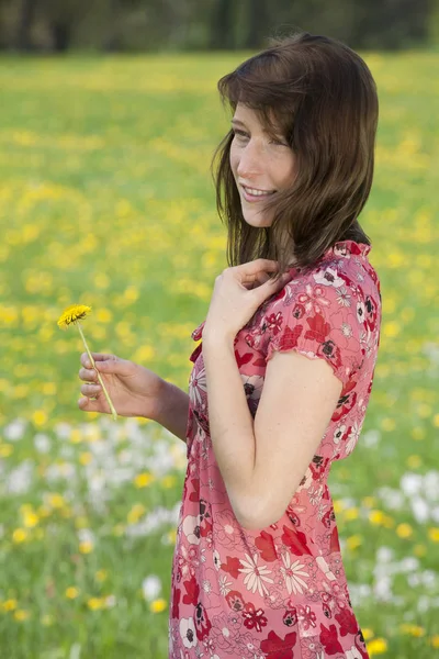 Mujer Joven Prado Primavera — Foto de Stock