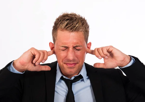 Young Business Man Keeping His Ears Shut — Stock Photo, Image