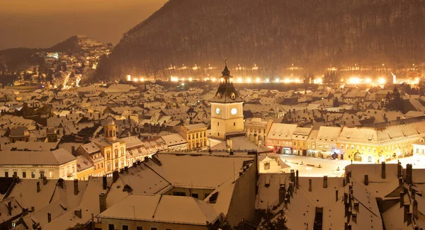 Blick Auf Das Zentrum Von Brasov Einer Winternacht Rumänien — Stockfoto