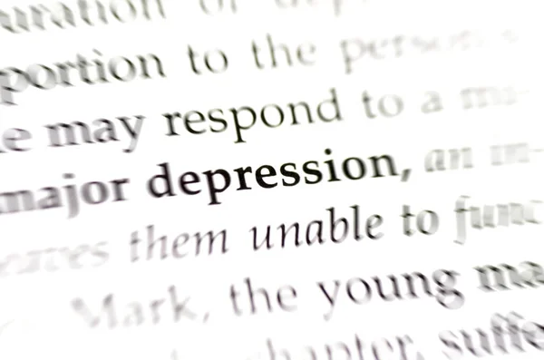 Kata Depresi Dengan Dikelilingi Oleh Kata Kata Kabur Dan Memudar — Stok Foto