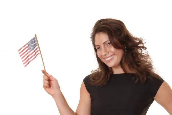 Young Beautiful Sexy Latina Girl American Flag — Stock Photo, Image