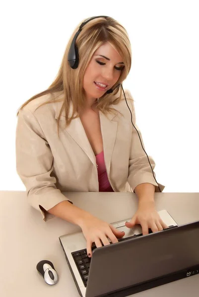 Beautiful Sexy Blond Business Woman Laptop — Stock Photo, Image