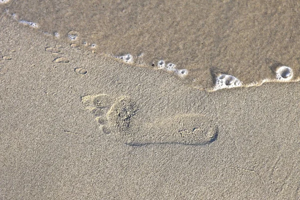 Empreintes Pas Dans Sable Mer Méditerranée — Photo