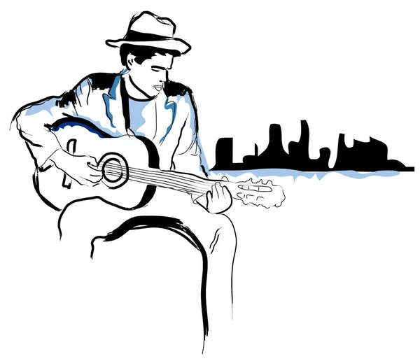 Una Ilustración Estilizada Hombre Que Toca Guitarra Acústica — Foto de Stock