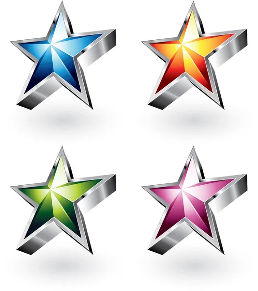 Cuatro Variaciones Color Una Estrella Brillante Con Borde Cromo — Foto de Stock