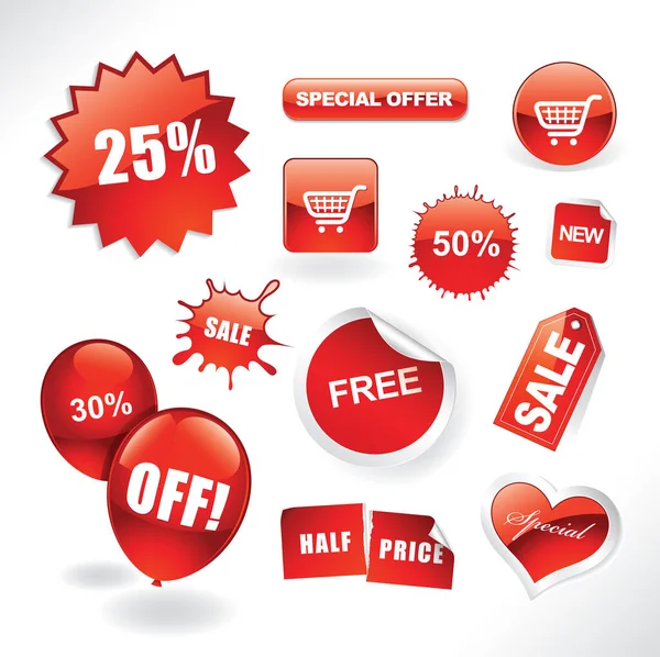 Set Roter Verkaufsaufkleber Tags Buttons Und Symbole Für Webseiten Und — Stockfoto