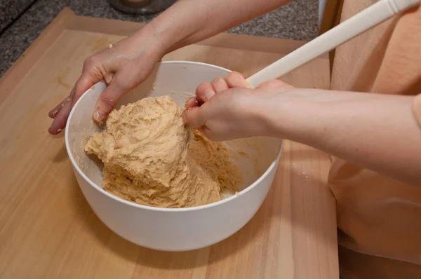 Yeast Dough Stirred Stirring Spoon — Stock Photo, Image