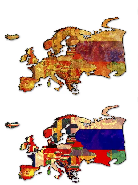 Una Vecchia Mappa Grunge Dei Paesi Europei Con Bandiere — Foto Stock