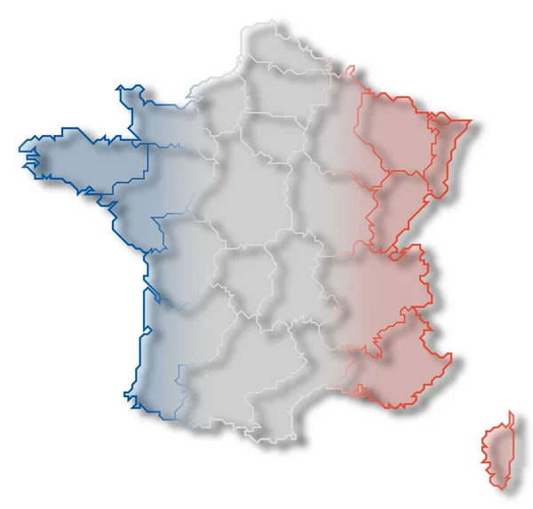 Πολιτικός Χάρτης Της Γαλλίας Τις Διάφορες Περιφέρειες — Φωτογραφία Αρχείου