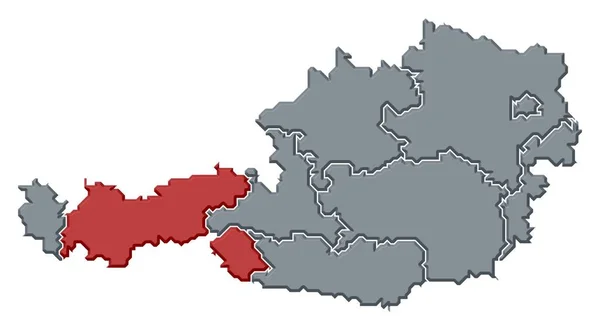 Politická Mapa Rakouska Několika Státy Kde Tyrolsko Zvýrazněno — Stock fotografie