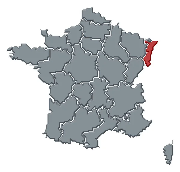 Mapa Político França Com Várias Regiões Onde Alsácia Destacada — Fotografia de Stock