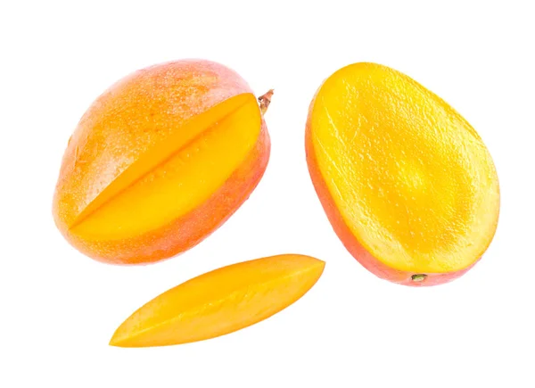 Läcker Mango Frukt Och Skiva Isolerad Vit Bakgrund — Stockfoto