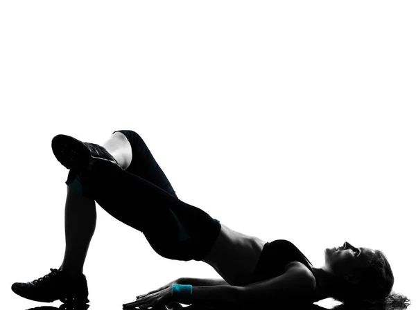 白い背景と分離されたスタジオ トレーニング フィットネス有酸素運動姿勢を行使一人の女性 — ストック写真