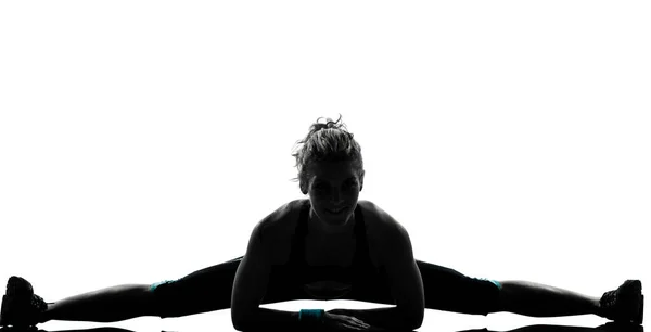 Eine Frau Übt Workout Fitness Aerobe Trainingshaltung Auf Isoliertem Weißem — Stockfoto