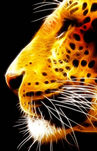 Artistic neon isolated close-up image of side profile of Leopard face